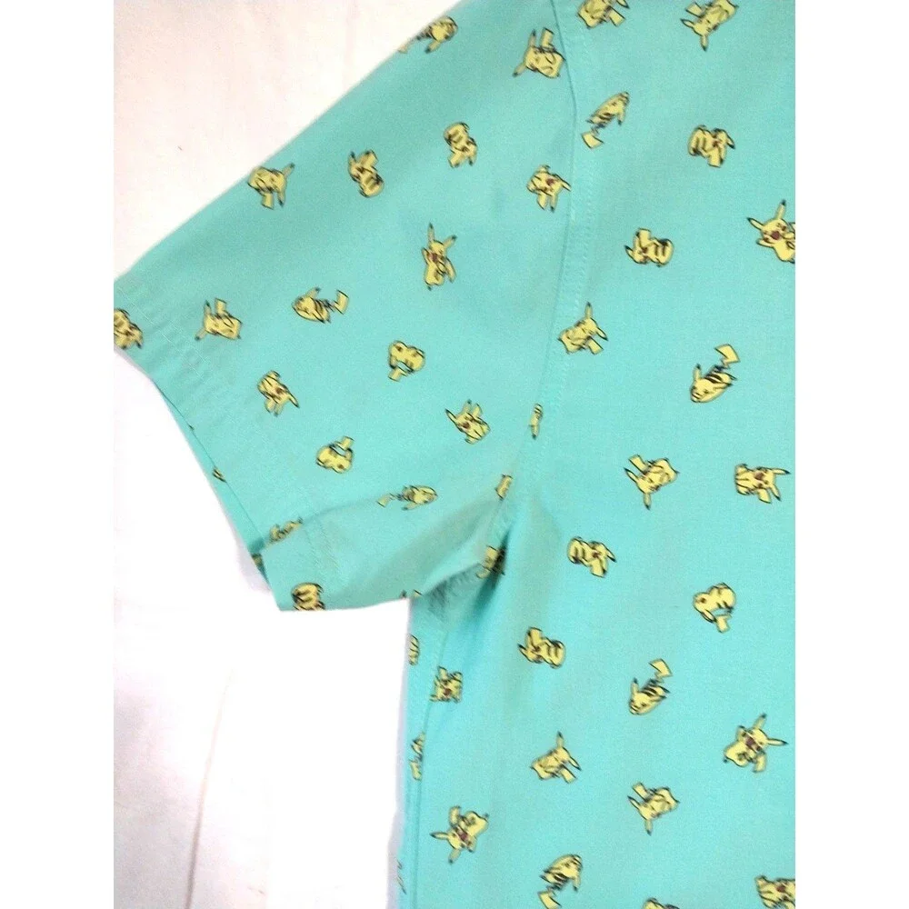 Pokemon Shirt Men's X-Large (46-48) Green Pikachu Button Up Short Sleeve Casual - Picture 4 of 9